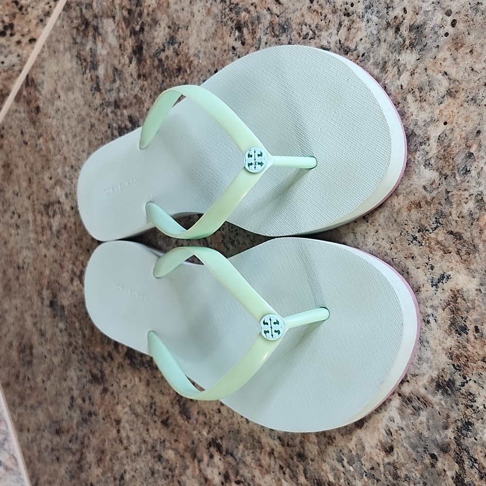 Tory Burch Thin Flip Flops Grren And Purple Size 8